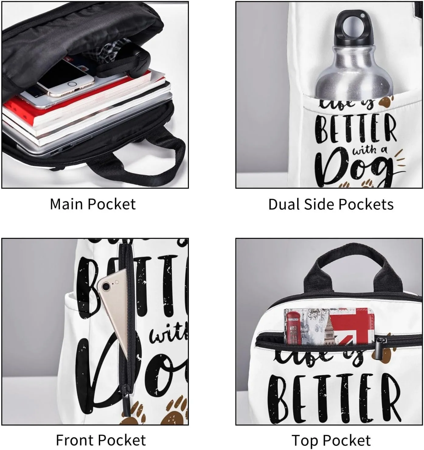 Life Is Better With A Dog Dog Lover Casual Backpacks Large Capacity Laptop Backpack Sports Rucksack Travel Daypack Adjustable Shoulder Strap Work Bag for Outdoor Camping