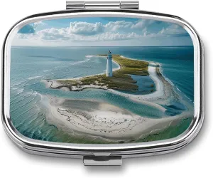 Lighthouse on The Shore Travel Pill Organizer A Daily Pill Box for Supplements 2 Compartment Pill Case Convenient for Carrying and Storing Medicines Box
