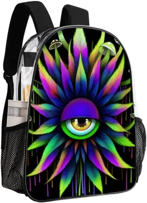 Lightweight Backpack for Gym Travel Bicycle - Big Capacity Multipurpose Transparent Carry On Bag, Trippy Eye Mushroom Art Travel Hiking Bag & Day Pack