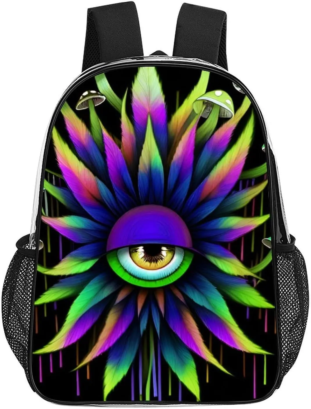 Lightweight Backpack for Gym Travel Bicycle - Big Capacity Multipurpose Transparent Carry On Bag, Trippy Eye Mushroom Art Travel Hiking Bag & Day Pack