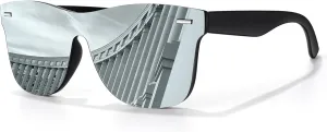 LINVO Trendy Polarized Mirrored Sunglasses Men Womens, Flat One Piece Reflective Shades for Driving Fishing UV400 Protection