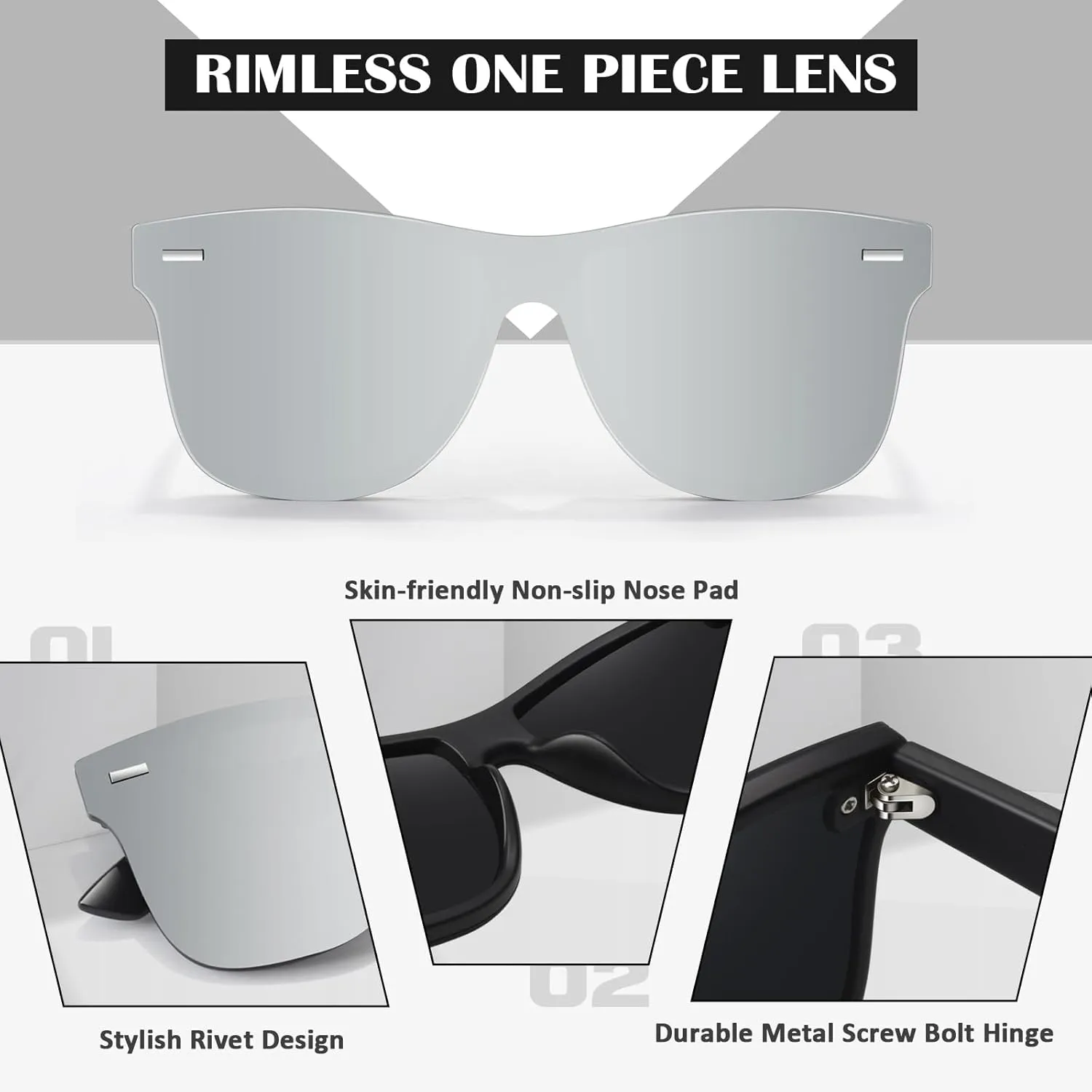 LINVO Trendy Polarized Mirrored Sunglasses Men Womens, Flat One Piece Reflective Shades for Driving Fishing UV400 Protection