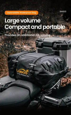 Loboo 30L Motorcycle Travel Foldable Expansion Waterproof Bag, Motorcycle Tail Luggage Bag, Travel Hiking Waterproof Backpack，Outer Mesh Zipper Pocket for Motorcycling Skiing Travel (Black)