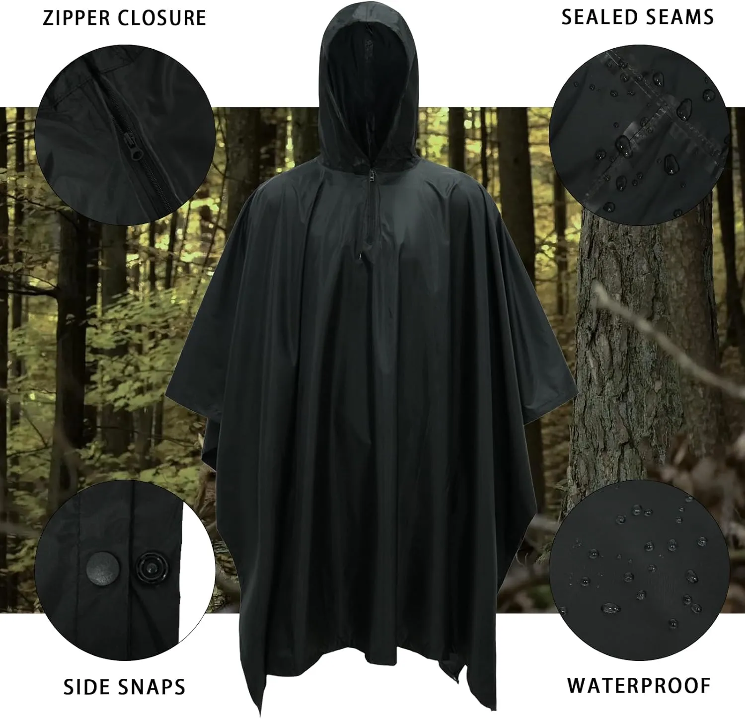 LOOGU Camo Rain Poncho with Hood Waterproof Lightweight Raincoat Rain Gear Men Women Outdoor Camping Hunting Hiking Fishing