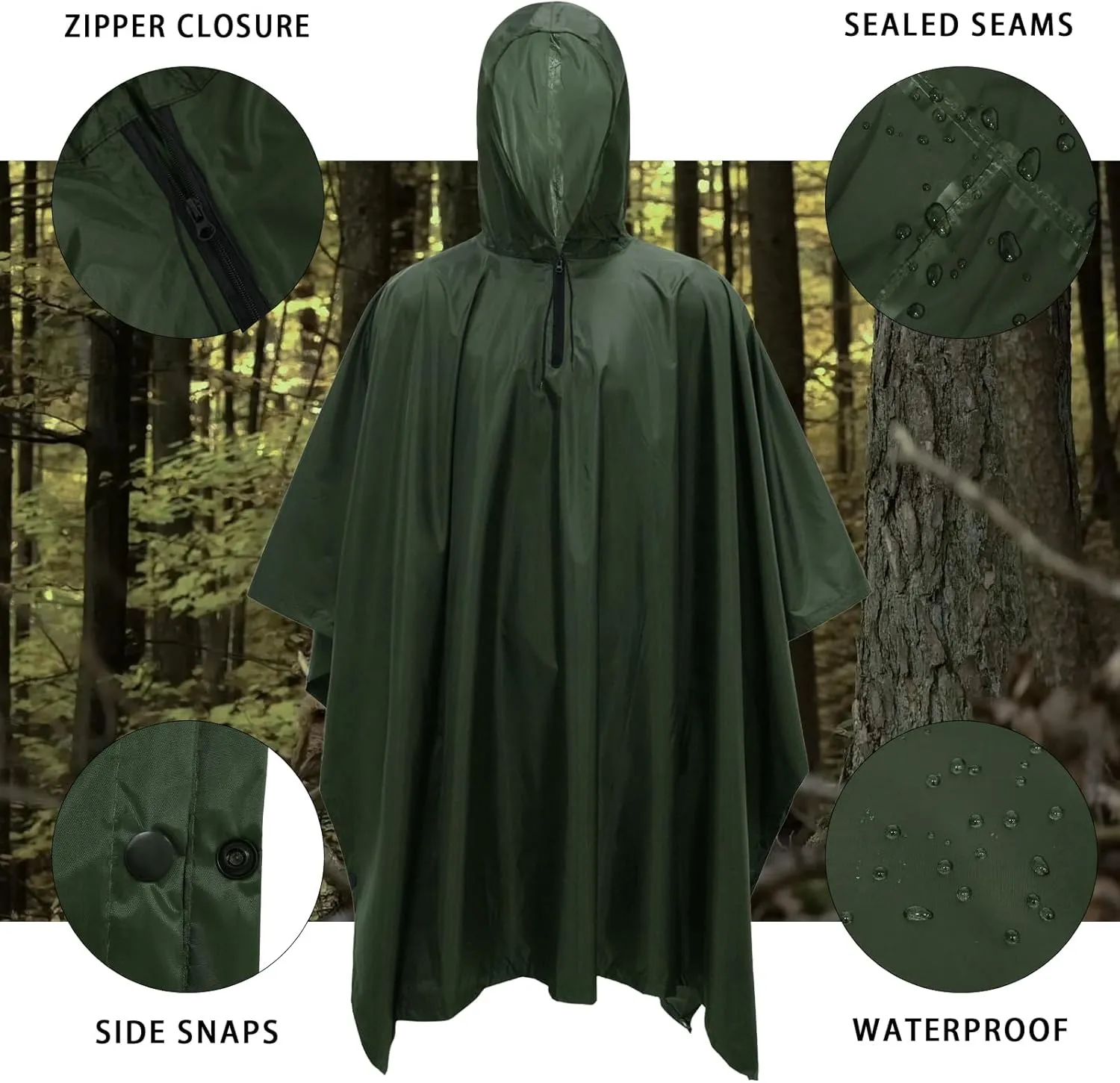 LOOGU Camo Rain Poncho with Hood Waterproof Lightweight Raincoat Rain Gear Men Women Outdoor Camping Hunting Hiking Fishing