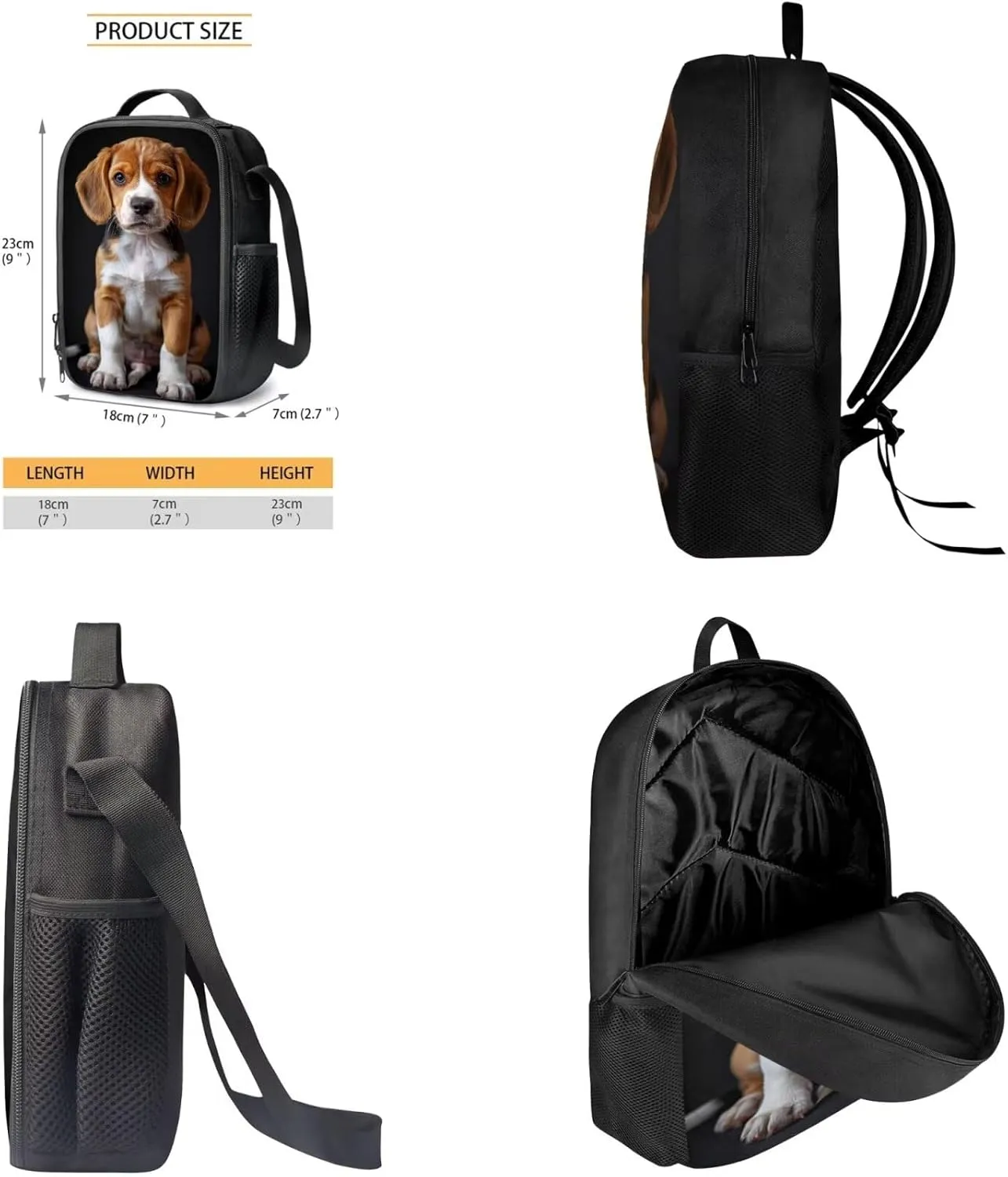 Lotusorchid Cute Beagle Printed Backpack Set for School, Students Bookbag Cute Bookpack Sets Sturdy School Bag with Lunch Bag Pencil Case, 3PCs Bookbag Set for Elementary Middle High School