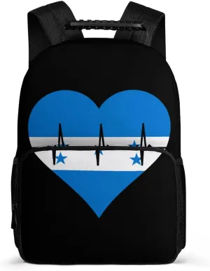 Love Honduras Heartbeat Unisex Backpack Casual Daypacks 16" Shoulders Bag for Camping Hiking Travel Gear