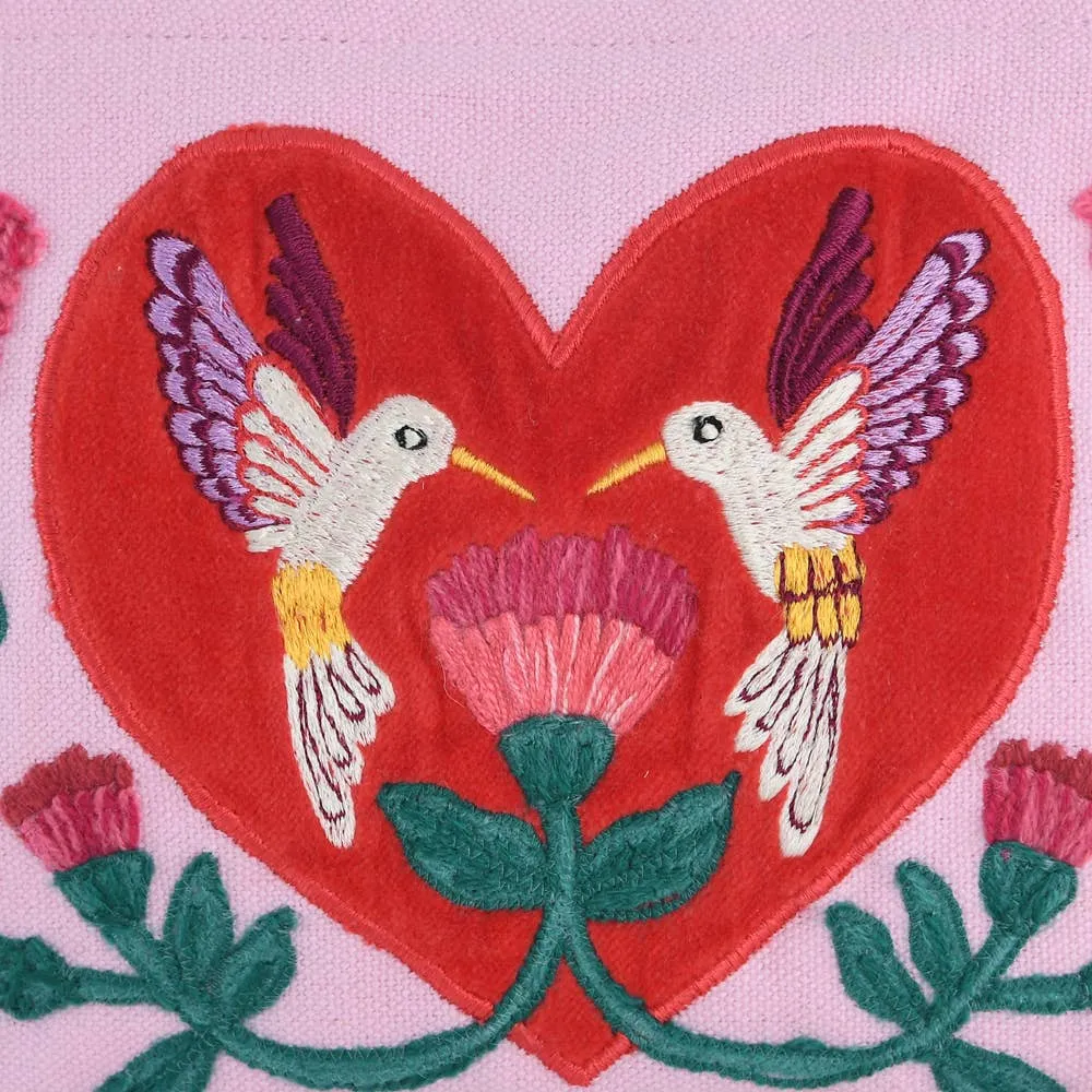 Love Hummingbirds on Embroidered Pink Velvet Zipper Pouch