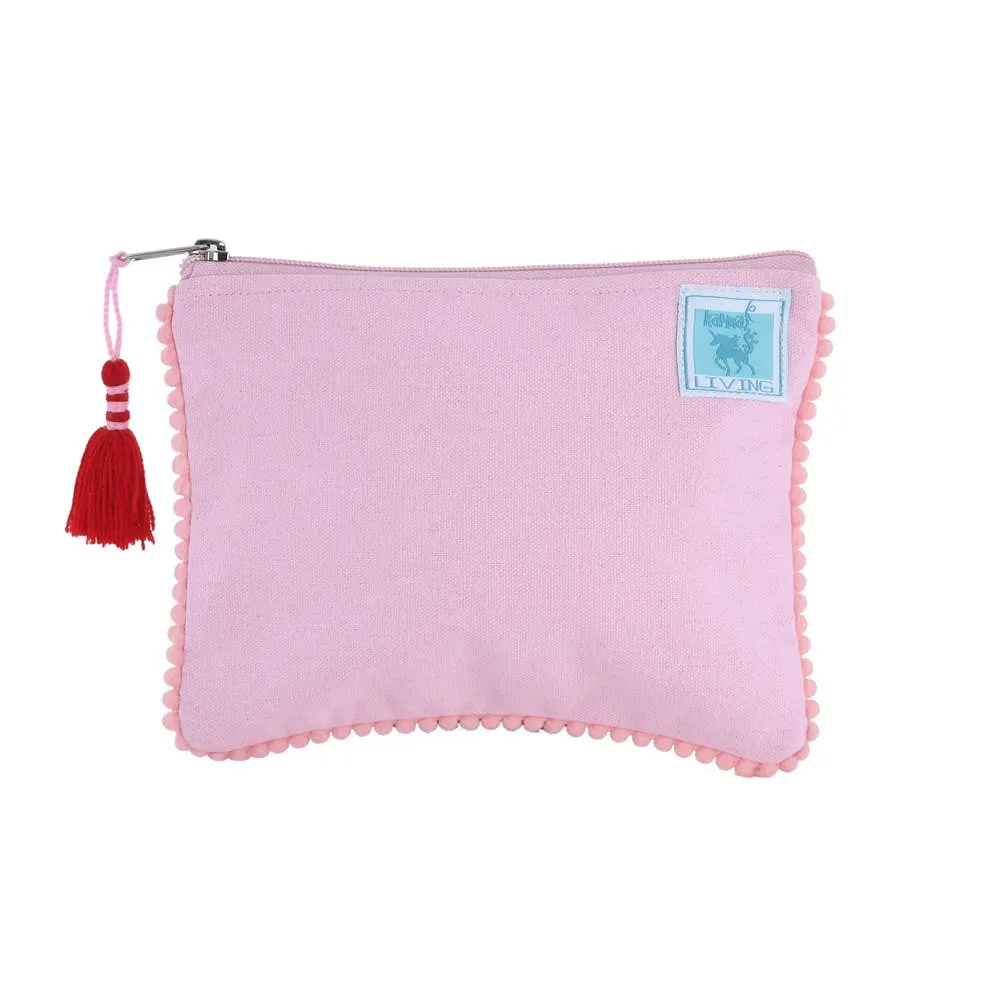 Love Hummingbirds on Embroidered Pink Velvet Zipper Pouch