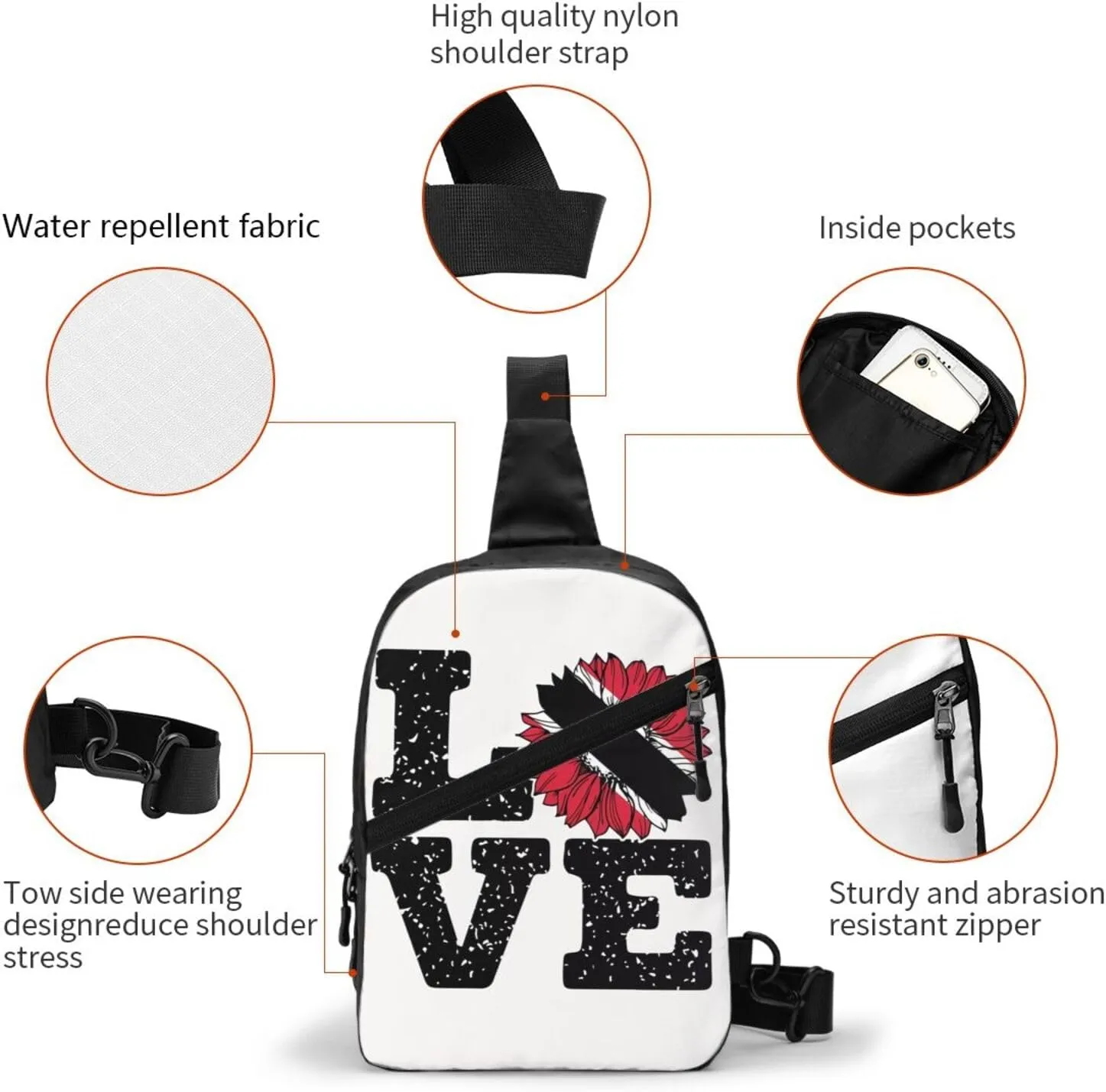 Love Trinidad Tobago Flag Sunflower Crossbody Bag Portable Sling Bags Foldable Chest Daypack Reusable Sports Shoulder Backpack Diagonally Casual Rucksack Travel Bag