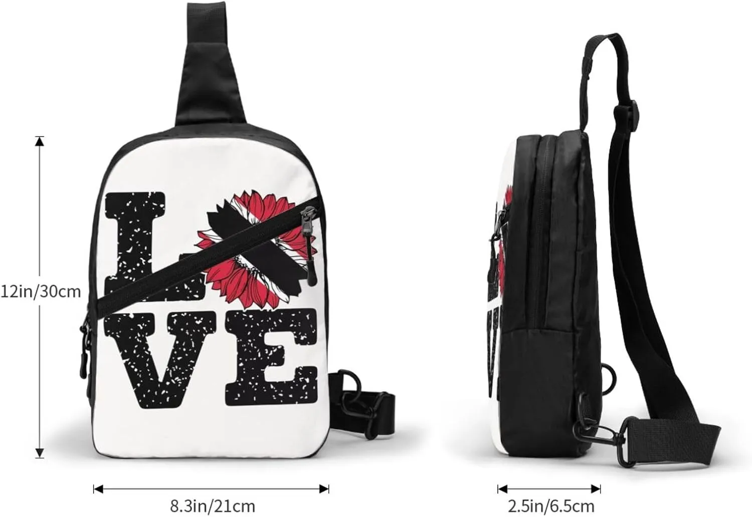 Love Trinidad Tobago Flag Sunflower Crossbody Bag Portable Sling Bags Foldable Chest Daypack Reusable Sports Shoulder Backpack Diagonally Casual Rucksack Travel Bag