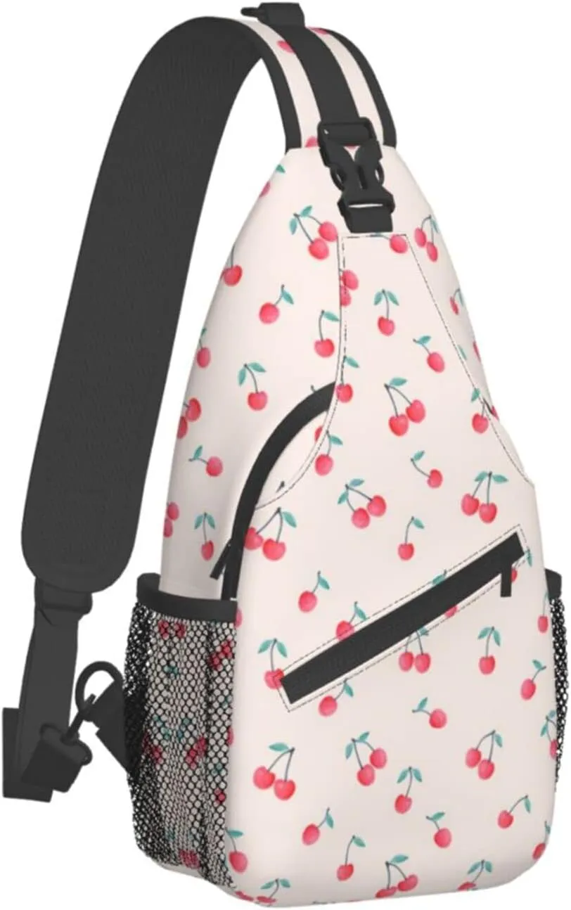 Lovely Sweet Red Cherry Print Crossbody Backpack Shoulder Bag Cross Chest Bag For Travel, Hiking Gym Tactical Use