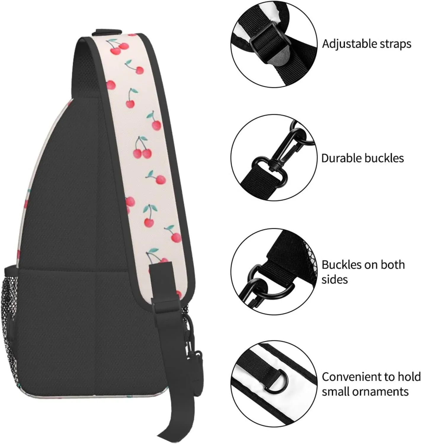 Lovely Sweet Red Cherry Print Crossbody Backpack Shoulder Bag Cross Chest Bag For Travel, Hiking Gym Tactical Use