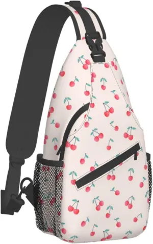 Lovely Sweet Red Cherry Print Crossbody Backpack Shoulder Bag Cross Chest Bag For Travel, Hiking Gym Tactical Use