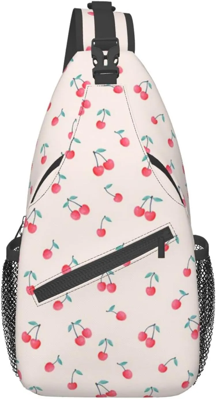 Lovely Sweet Red Cherry Print Crossbody Backpack Shoulder Bag Cross Chest Bag For Travel, Hiking Gym Tactical Use