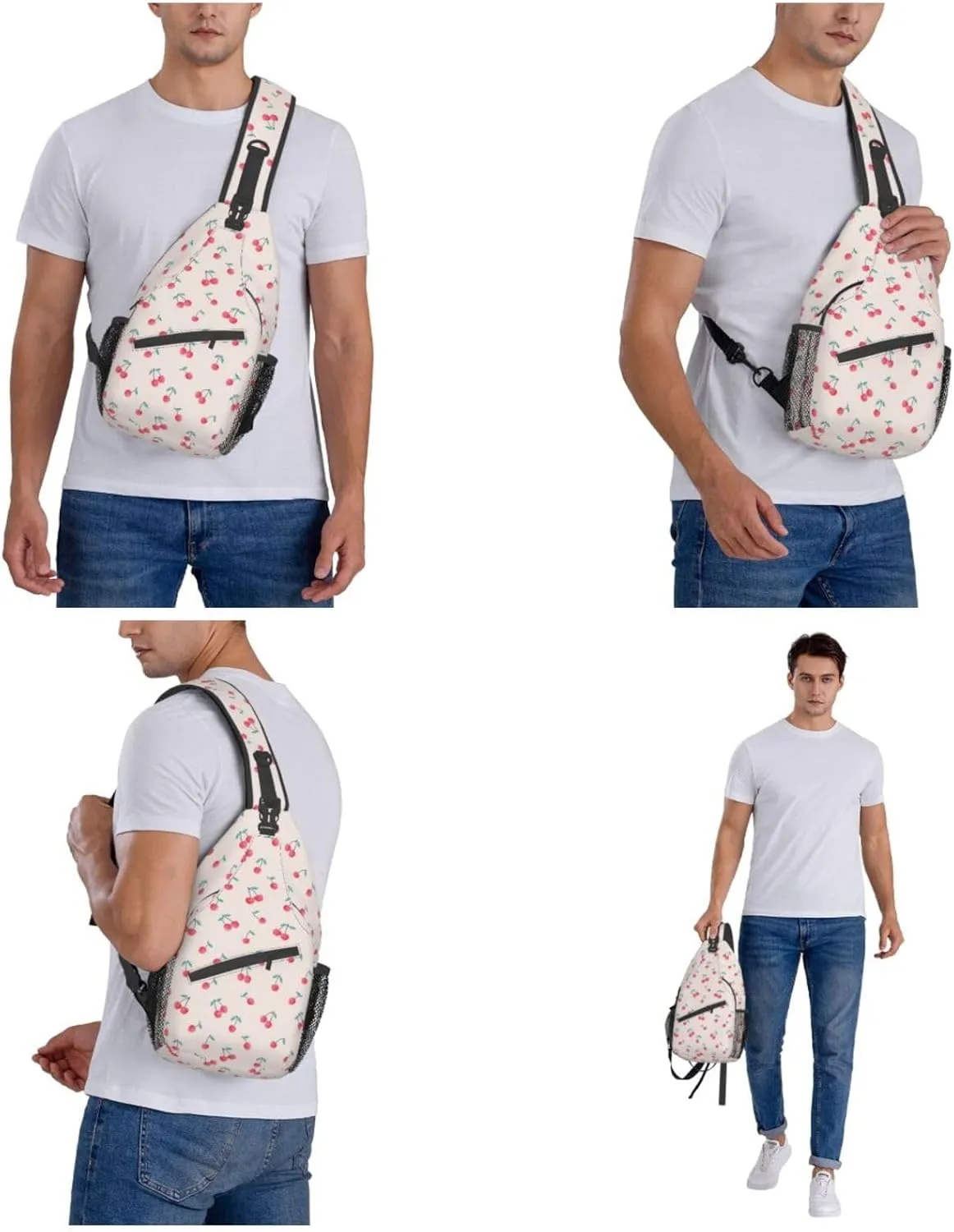 Lovely Sweet Red Cherry Print Crossbody Backpack Shoulder Bag Cross Chest Bag For Travel, Hiking Gym Tactical Use