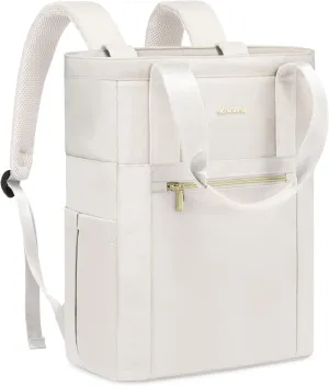LOVEVOOK Laptop Backpack for Women, 15.6’’ Laptop Bag for Women Tote Bag Convertible, Lightweight Travel Backpack for College, Wide Open Work Backpack for Nurse Teacher Water-resistant White