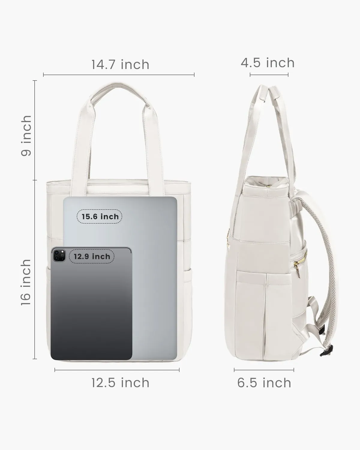 LOVEVOOK Laptop Backpack for Women, 15.6’’ Laptop Bag for Women Tote Bag Convertible, Lightweight Travel Backpack for College, Wide Open Work Backpack for Nurse Teacher Water-resistant White