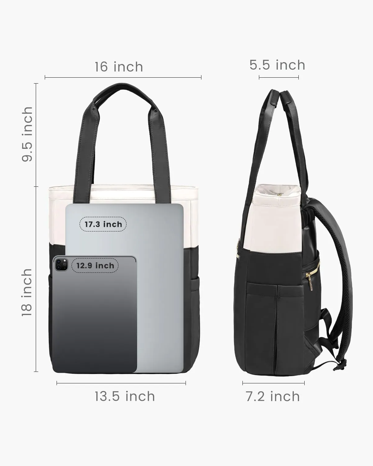 LOVEVOOK Laptop Backpack for Women, 17.3’’ Laptop Bag for Women Tote Bag Convertible, Lightweight Travel Backpack for College, Wide Open Work Backpack for Nurse Teacher Water-resistant Black