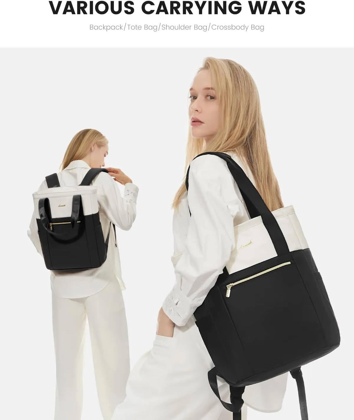 LOVEVOOK Laptop Backpack for Women, 17.3’’ Laptop Bag for Women Tote Bag Convertible, Lightweight Travel Backpack for College, Wide Open Work Backpack for Nurse Teacher Water-resistant Black