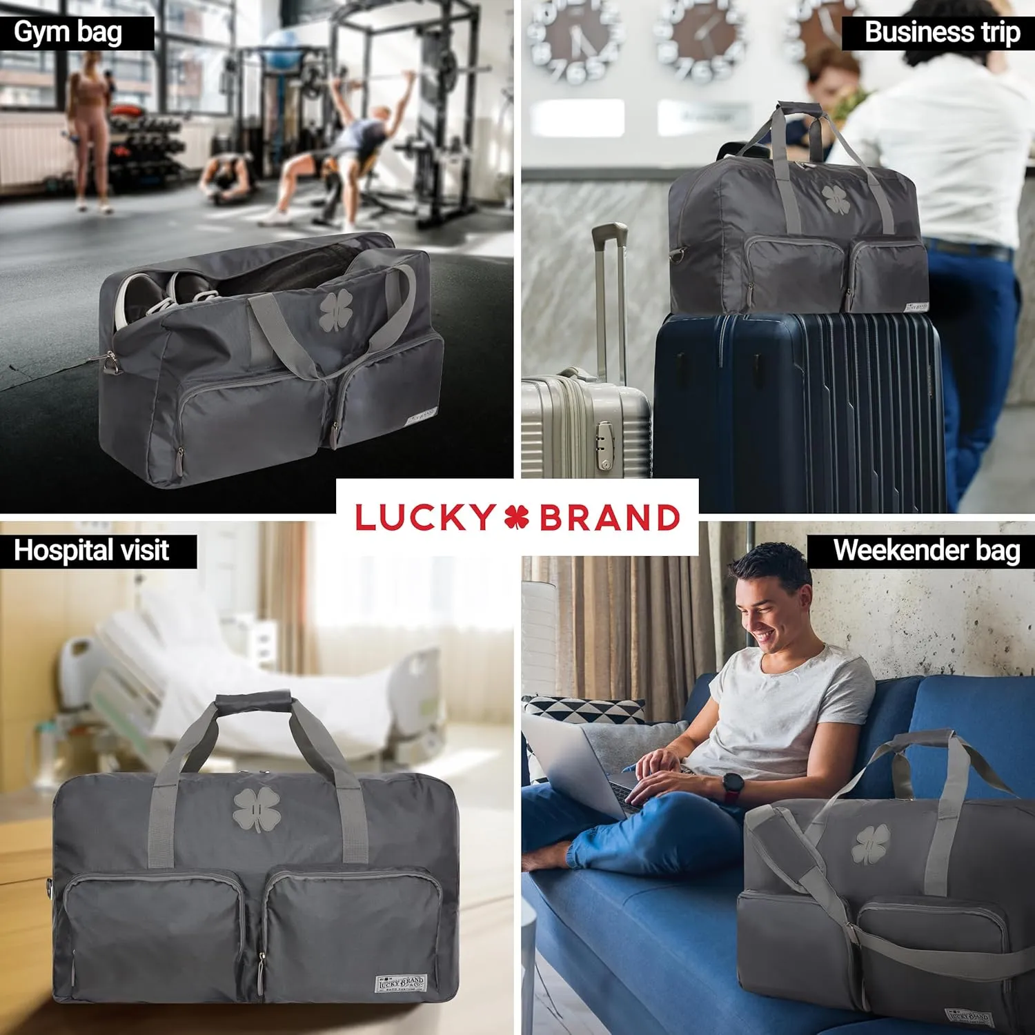 Lucky Travel Duffel Bags 85L, Gym Bag, Travel Bag & Large Duffle Bag for Men, Foldable Overnight Weekender Bags for Women & Men with Adjustable Shoulder Strap, Charcoal
