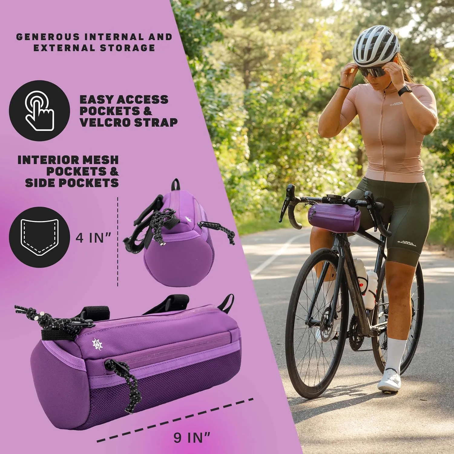 Lumiere & Co. Bike Handlebar Bag, Front Bike Bag, Bicycle Handlebar Bag, Bike Bags Handlebar, Mountain Bike Storage, Bike Pouch for Bicycle (Purple, Medium)