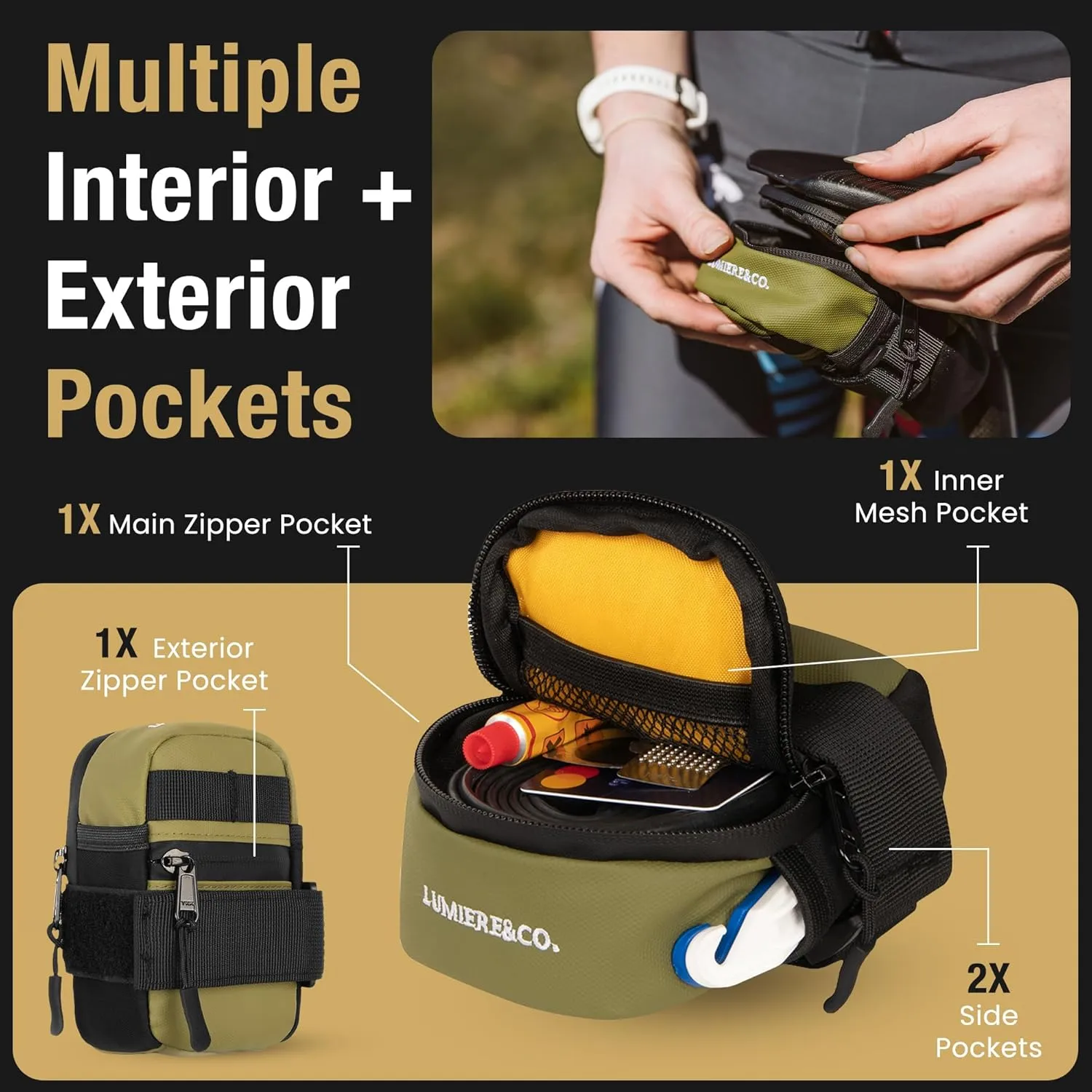 Lumiere & Co. Road Bike Saddle Bag, Bike Bag, Mountain Bike Saddle Bag, Small Bike Seat Bags, Bike Under Seat Bag, Bicycle accessories, Bike Bags, Bike Seat Bag,
