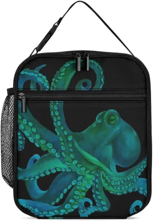 Lunch Box for Men Women Adults Blue Watercolor Octopus Small Lunch Bag for Office Work Picnic Reusable Portable Lunchbox
