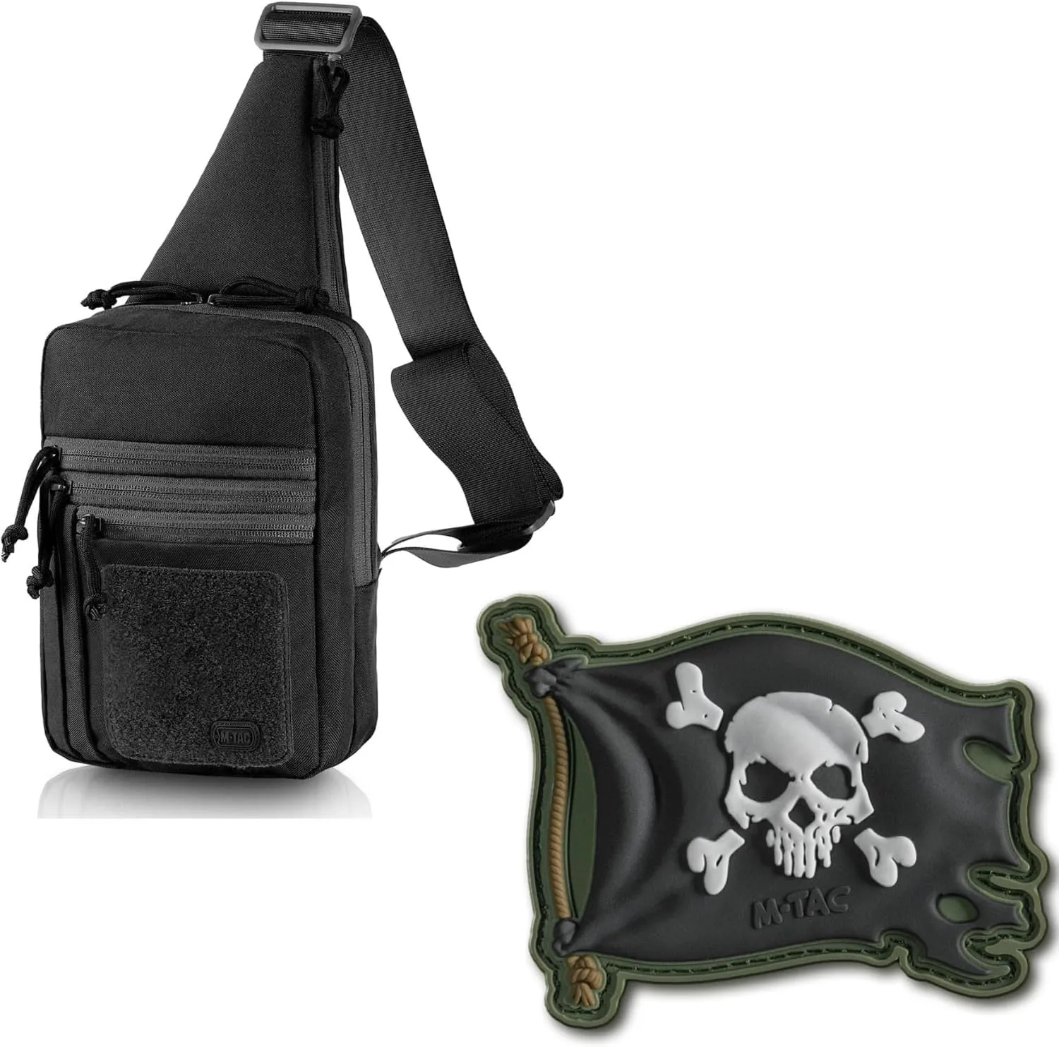 M-Tac Tactical Bag Shoulder Chest Pack with Sling for Concealed Carry & Morale Patch Jolly Roger Pirate Flag - PVC Patches