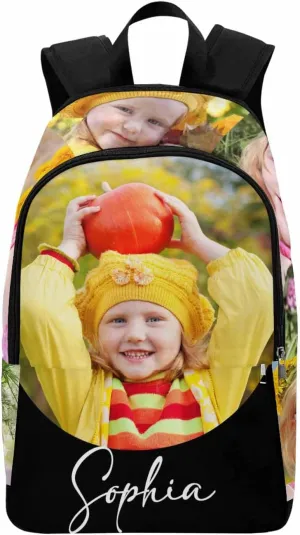 M YESCUSTOM Custom Children Backpack with Photos Personalized Kid’s Name School Bookbags for Boy Girl Teens Women Men Black Schoolbag Travel Backpacks Daypack Bag Birthday Gift for Daughter Son