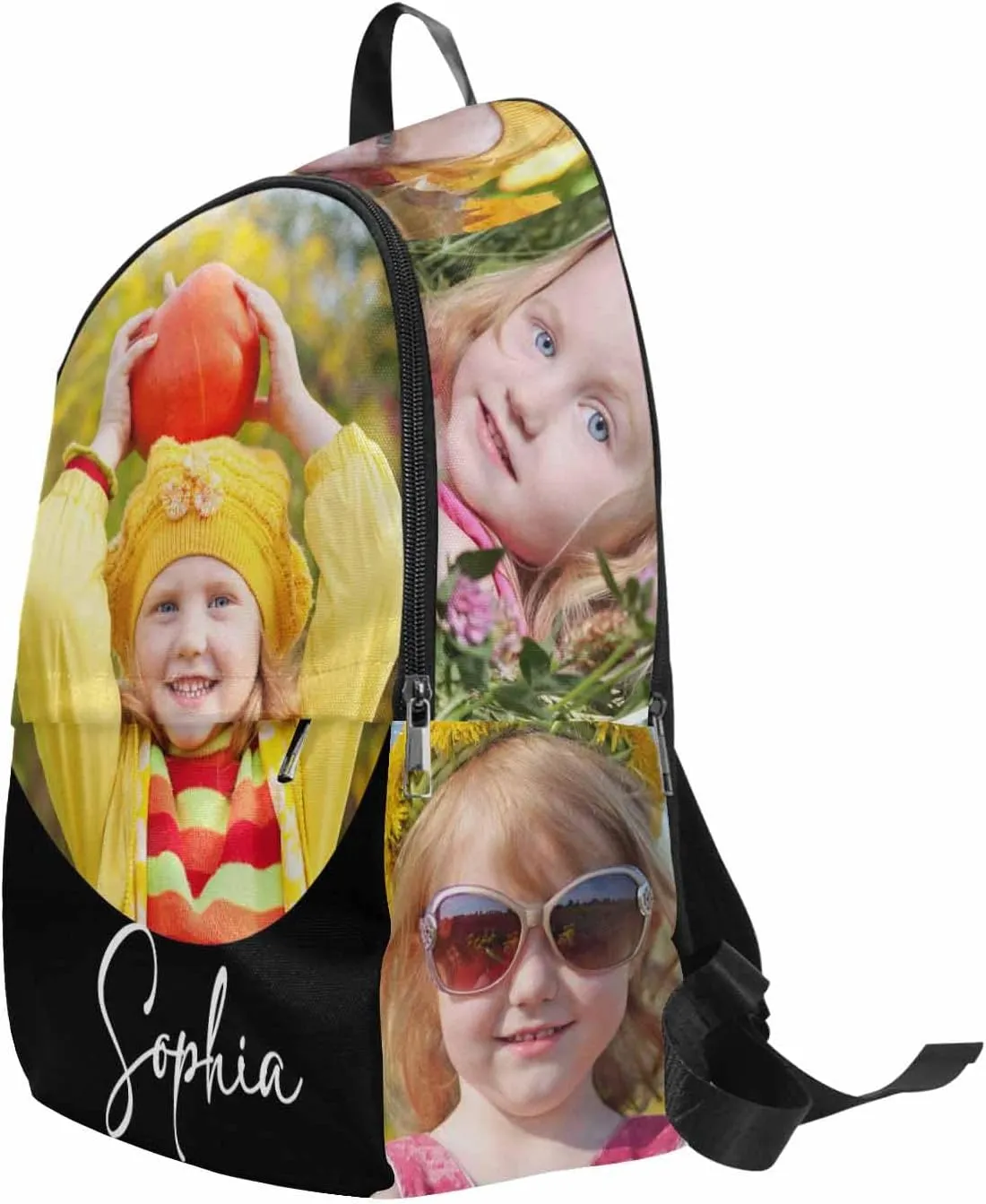 M YESCUSTOM Custom Children Backpack with Photos Personalized Kid’s Name School Bookbags for Boy Girl Teens Women Men Black Schoolbag Travel Backpacks Daypack Bag Birthday Gift for Daughter Son