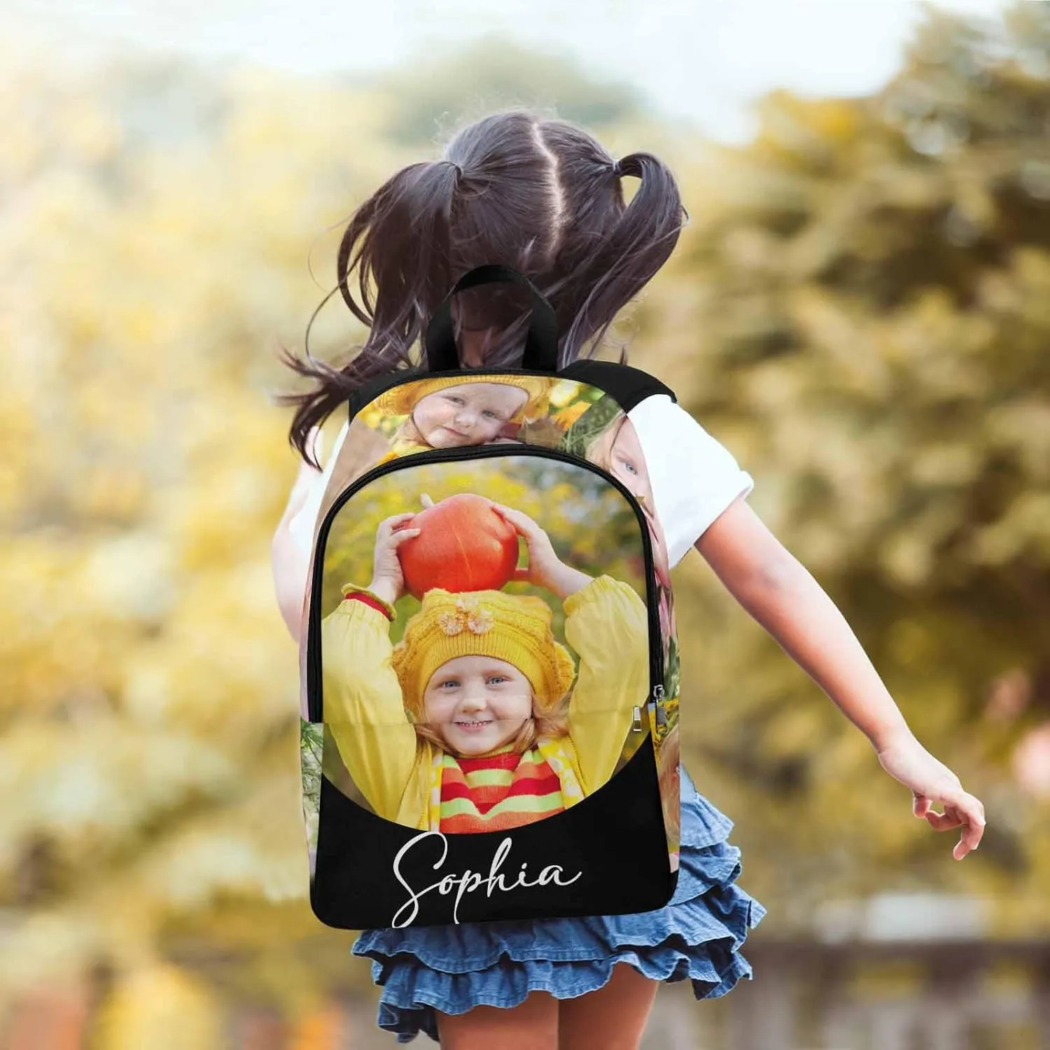 M YESCUSTOM Custom Children Backpack with Photos Personalized Kid’s Name School Bookbags for Boy Girl Teens Women Men Black Schoolbag Travel Backpacks Daypack Bag Birthday Gift for Daughter Son