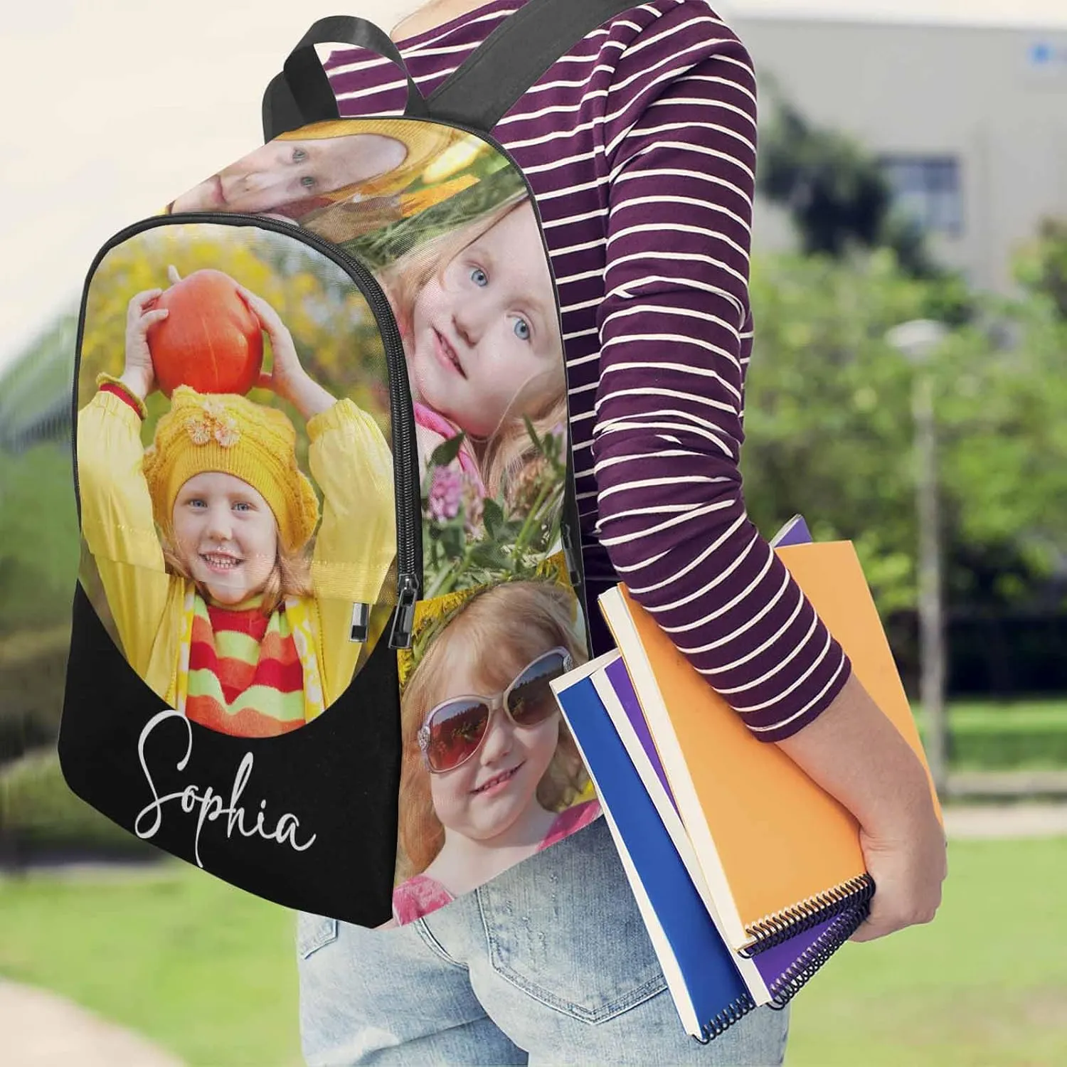 M YESCUSTOM Custom Children Backpack with Photos Personalized Kid’s Name School Bookbags for Boy Girl Teens Women Men Black Schoolbag Travel Backpacks Daypack Bag Birthday Gift for Daughter Son