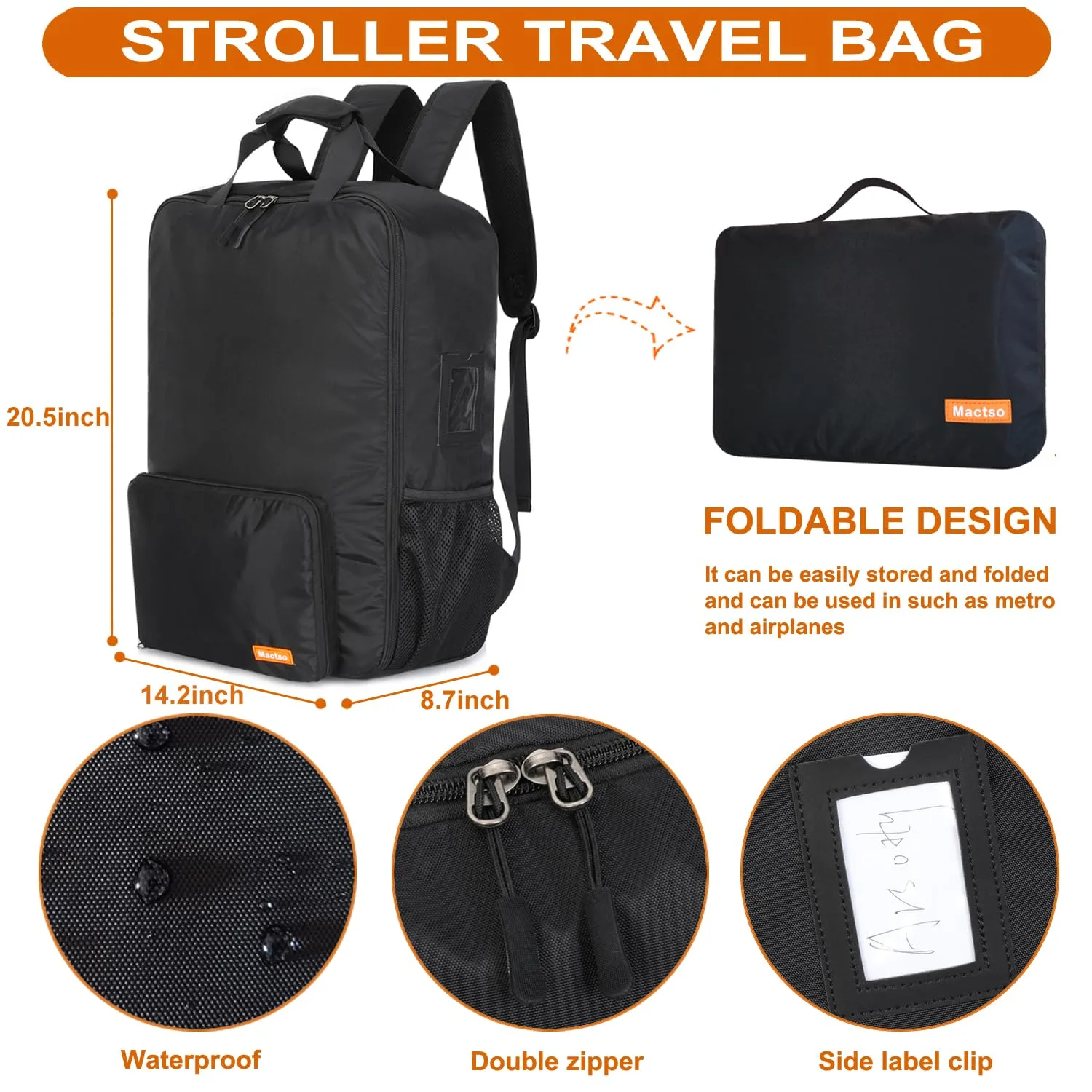 Mactso Stroller Travel Bag Compatible with GB Pockit Air Plus All Terrain and GB Pockit   All City, Lightweight Stroller Travel Backpack for Airplane (Black, L)