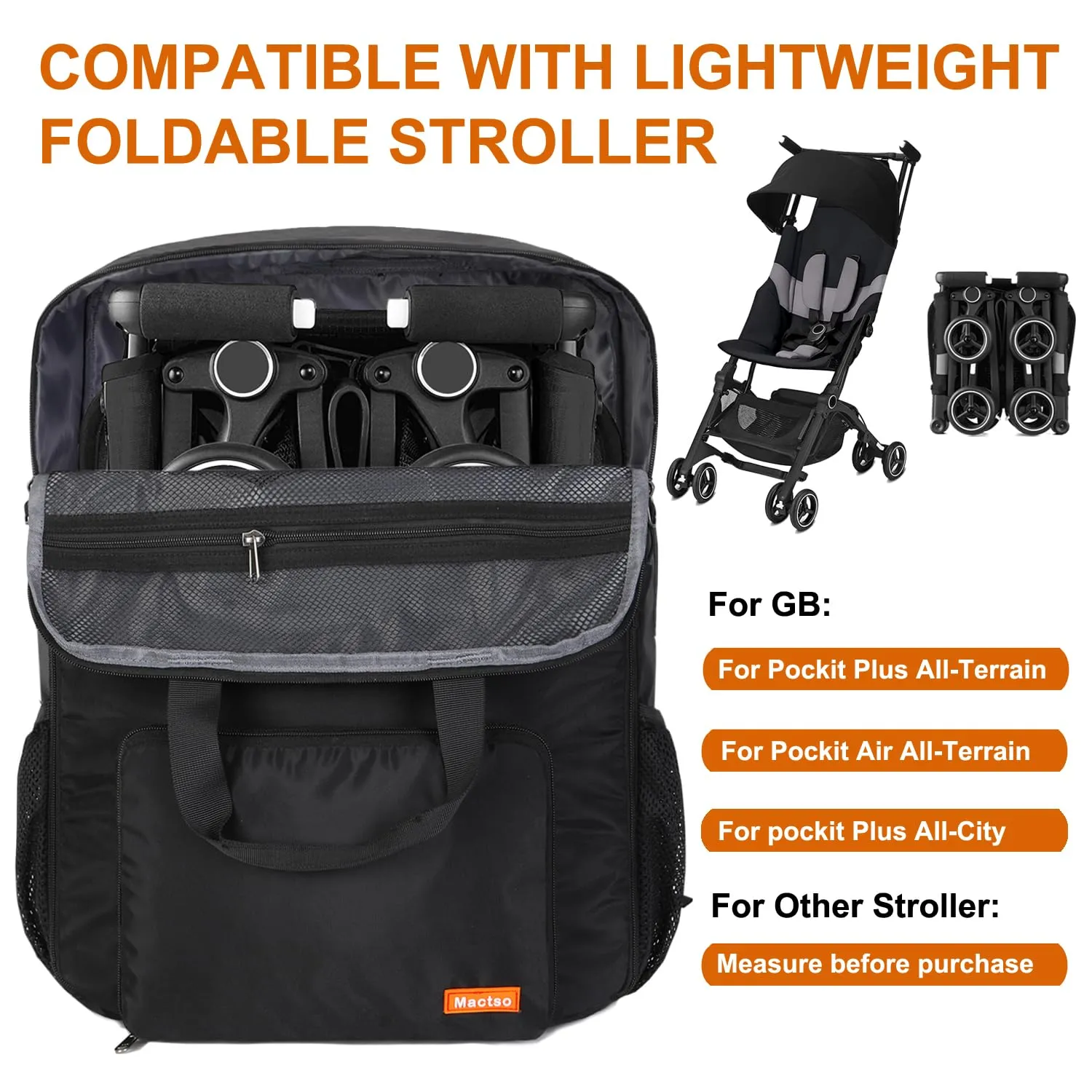Mactso Stroller Travel Bag Compatible with GB Pockit Air Plus All Terrain and GB Pockit   All City, Lightweight Stroller Travel Backpack for Airplane (Black, L)