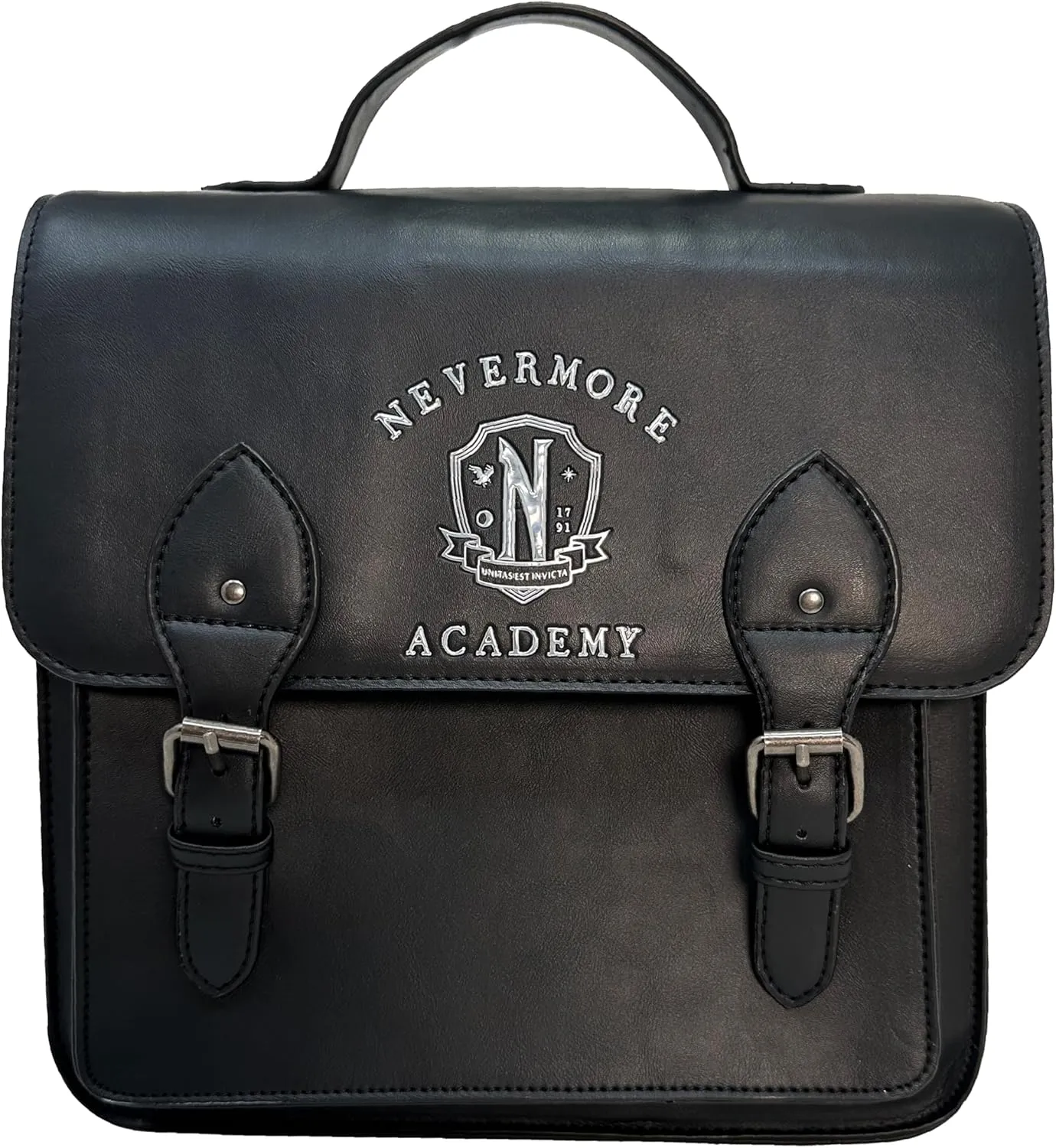 Mad Engine Officially Licensed TV series Wednesday NEVERMORE ACADEMY Solid Black Mini Backpack, Kawaii Cosplay Youth and Adult Bag, Adjustable shoulder