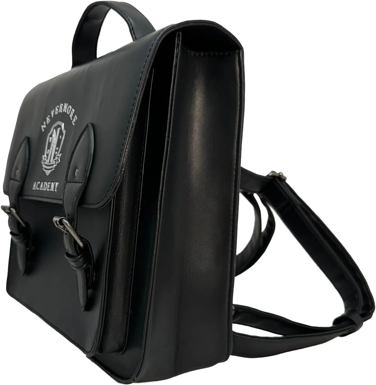 Mad Engine Officially Licensed TV series Wednesday NEVERMORE ACADEMY Solid Black Mini Backpack, Kawaii Cosplay Youth and Adult Bag, Adjustable shoulder