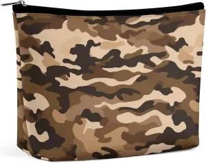 Makeup Bags Large Capacity Cosmetic Bags for Women Brown Camouflage Open Flat Toiletry Bag Waterproof Makeup Pouch Portable Cosmetic Organizer Makeups Train for Travel Gift