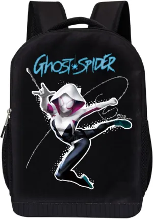 Marvel Spiderman Ghost Spider Backpack for School – Spider Gwen Stacy Black Knapsack 16 inch Mesh Padded Bag (Blue Spider)