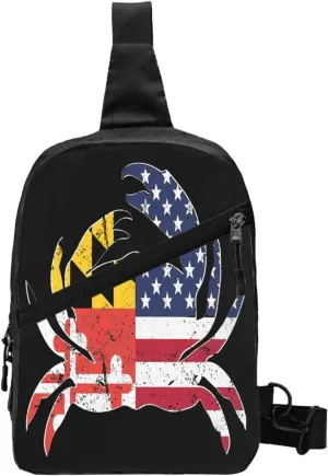 Maryland State Flag American Flag Crab Packable Crossbody Bag Portable Sling Bags Foldable Travel Daypack Reusable Sports Shoulder Backpack Diagonally Chest Bag for Workout