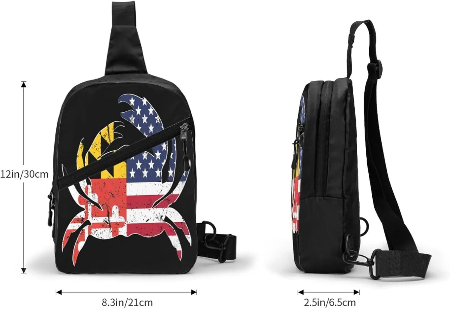 Maryland State Flag American Flag Crab Packable Crossbody Bag Portable Sling Bags Foldable Travel Daypack Reusable Sports Shoulder Backpack Diagonally Chest Bag for Workout