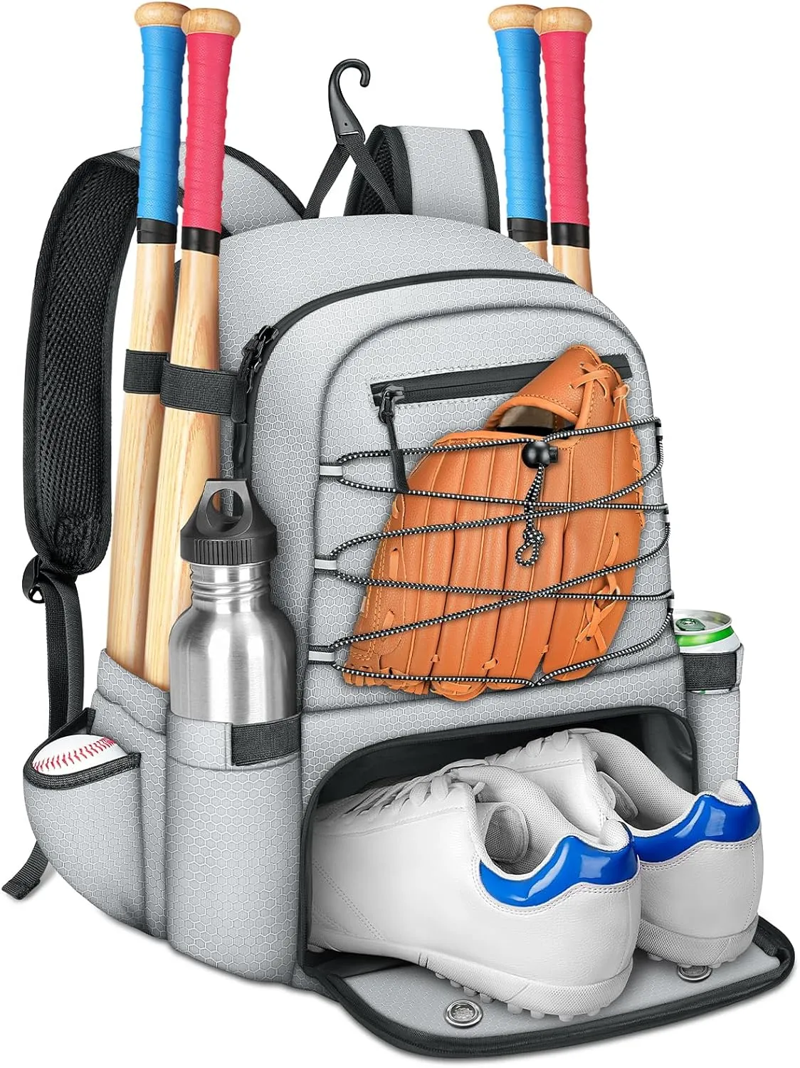MATEIN Baseball Bat Bag for 4 Bats with Ball Pocket, Lightweight Youth Baseball Backpack with Shoe Compartment, Large Capacity Softball Equipment Bag with Fence Hook for TBall Gear, Helmet, Glove