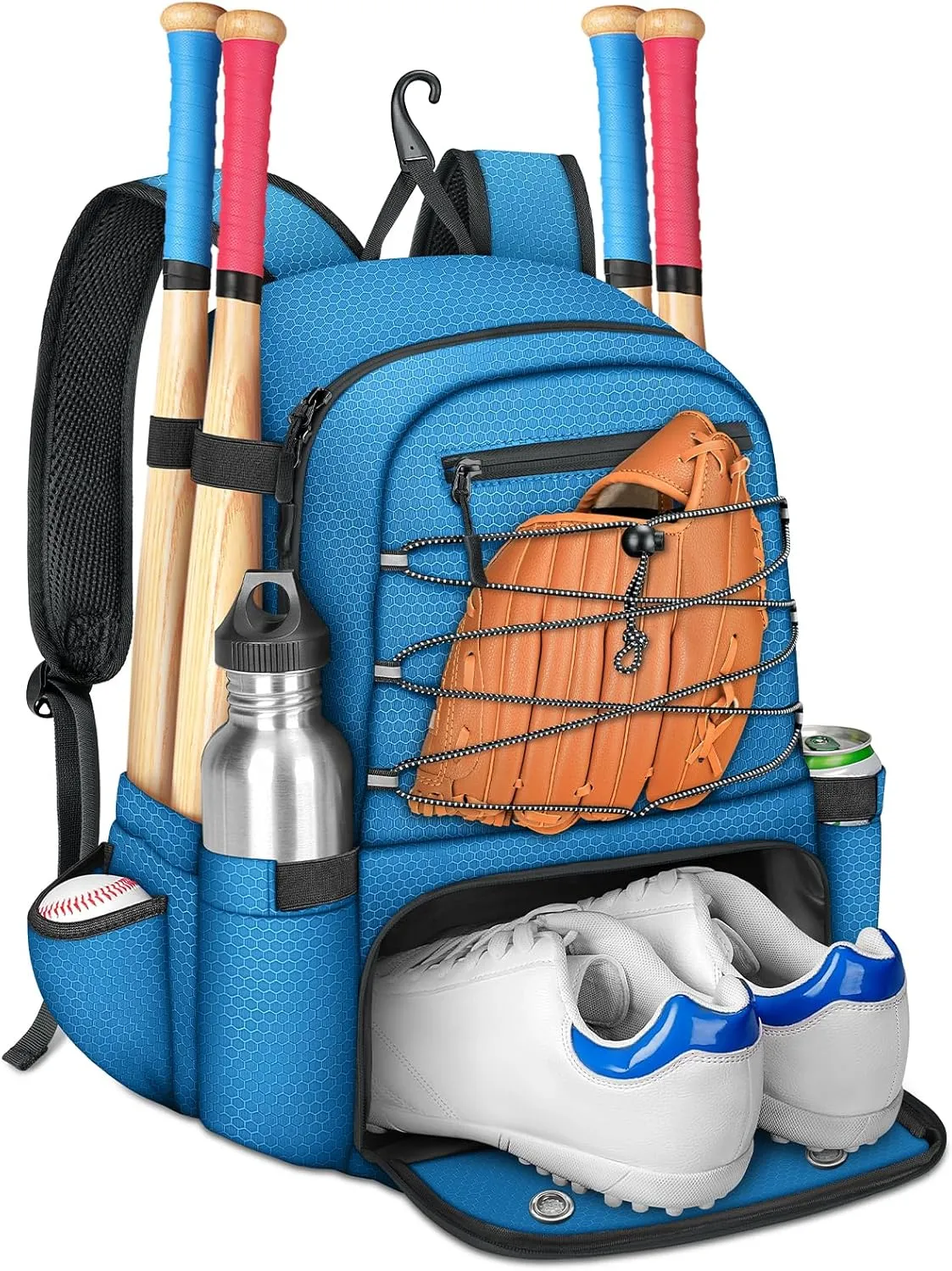 MATEIN Baseball Bat Bag for 4 Bats with Ball Pocket, Lightweight Youth Baseball Backpack with Shoe Compartment, Large Capacity Softball Equipment Bag with Fence Hook for TBall Gear, Helmet, Glove