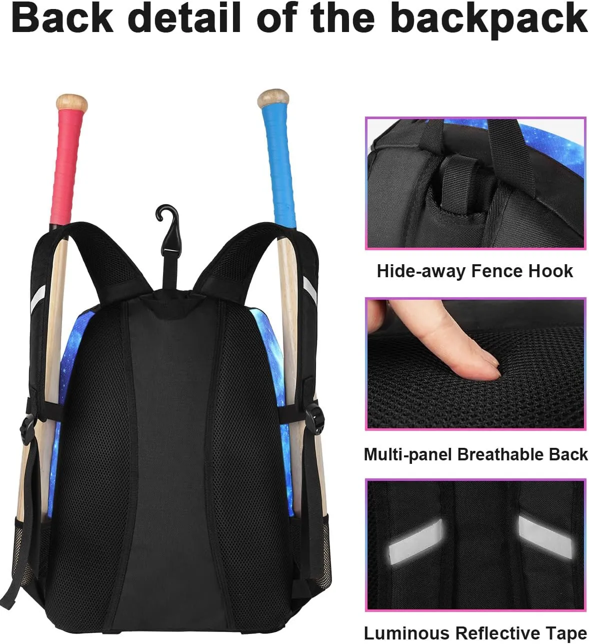 MATEIN Softball Bag, Lightweight Baseball Backpack with Shoe Compartment, Baseball Bag with Fence Hook for TBall Bat & Equipment, Softball Gifts Catchers Backpack for Women Fit Batting Glove, Helmet