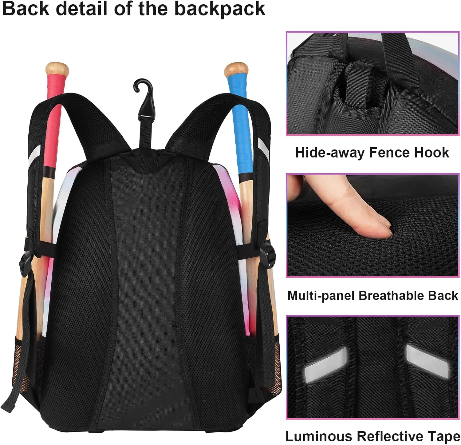 MATEIN Softball Bag, Lightweight Baseball Backpack with Shoe Compartment, Baseball Bag with Fence Hook for TBall Bat & Equipment, Softball Gifts Catchers Backpack for Women Fit Batting Glove, Helmet