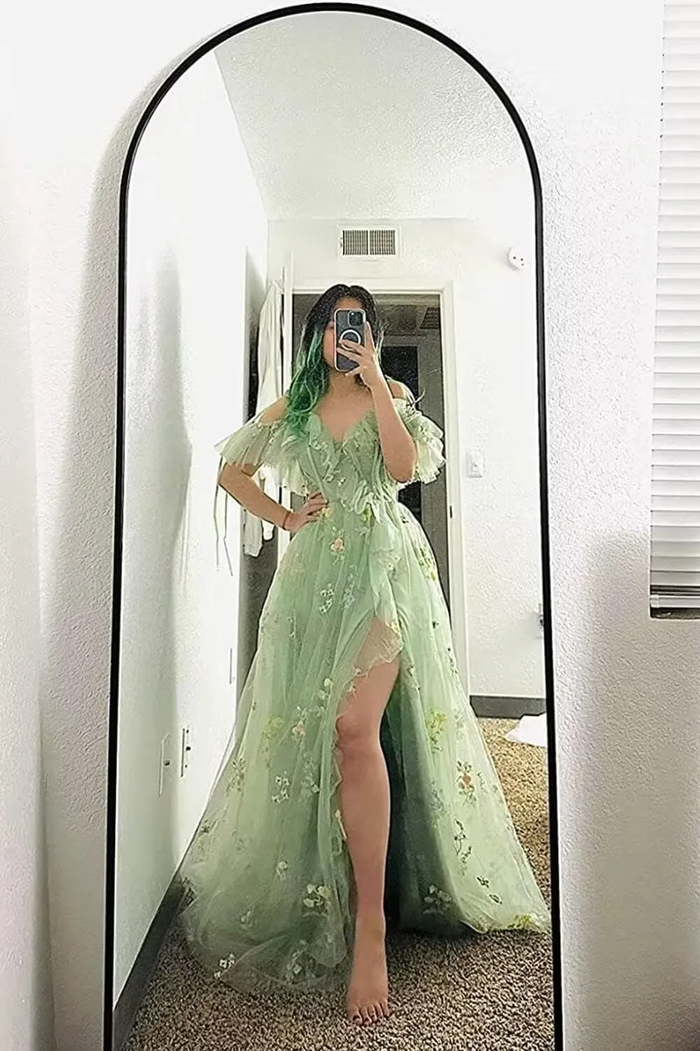 Maxianever Tulle Prom Dresses Flower Embroidery Ruffle V Neck Women's Formal Evening Party Gowns 2024