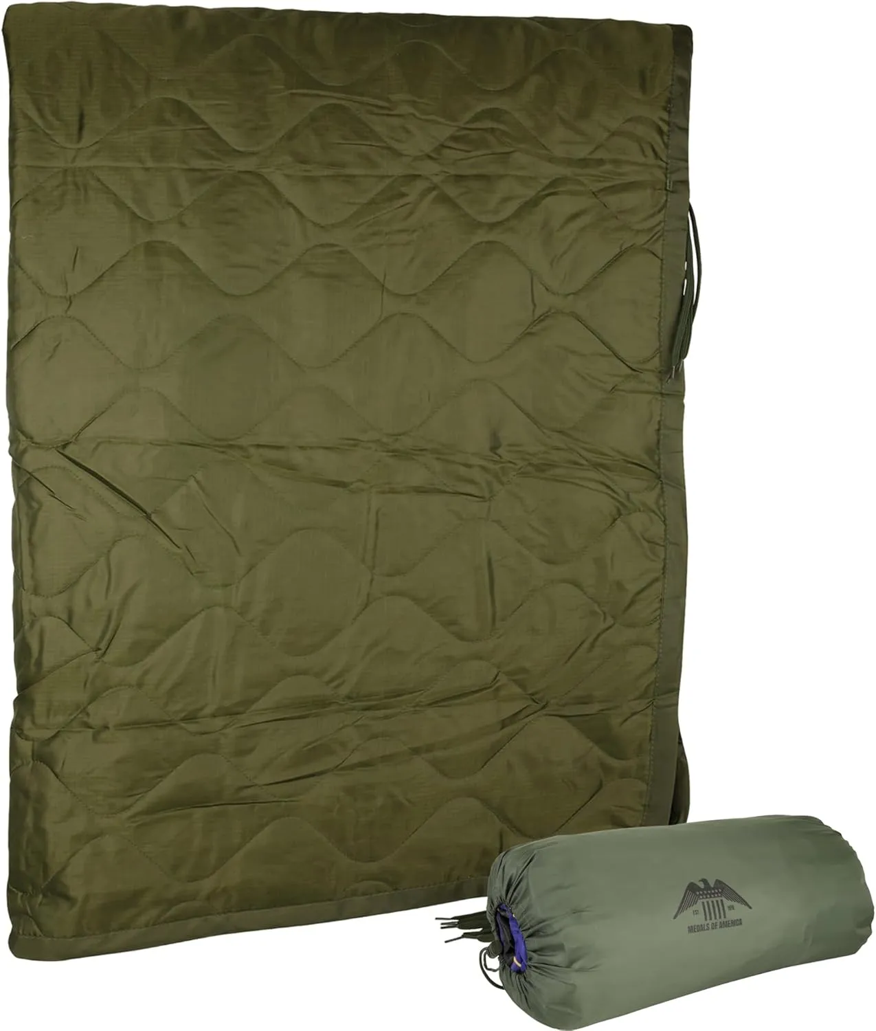 MEDALS OF AMERICA EST. 1976 Military Gear Blanket Poncho Liners Woobie Emergency Blanket - Military Surplus Cold Weather Camping and Hunting Woobie Blanket (OD Green)