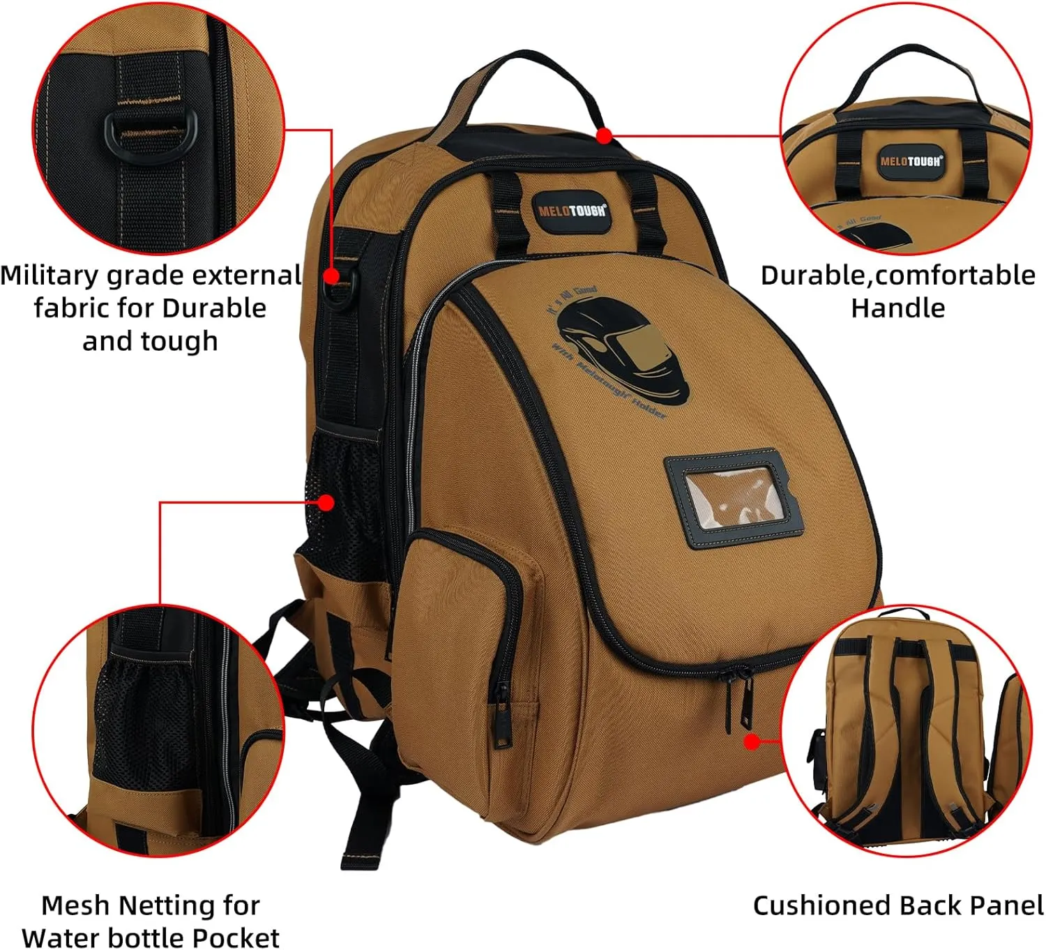 MELOTOUGH Welding Tool backpack for Tools and Helmet Extreme Gear Pack with Large Capacity Welding Helmet Bag Luggage Storage Bag (Brown)
