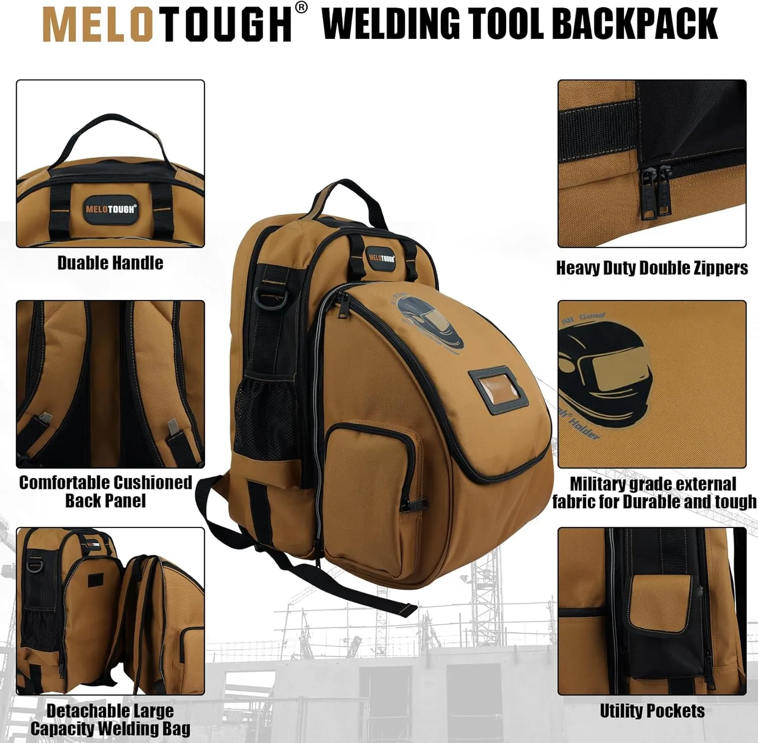 MELOTOUGH Welding Tool backpack for Tools and Helmet Extreme Gear Pack with Large Capacity Welding Helmet Bag Luggage Storage Bag (Brown)