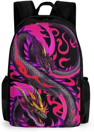 Men & Women Lightweight Burning Flaming Fire Chinese Dragon Art Casual Daypack Large Capacity Bookbag With Adjustable Shoulder Straps for Gym Business Bicycle